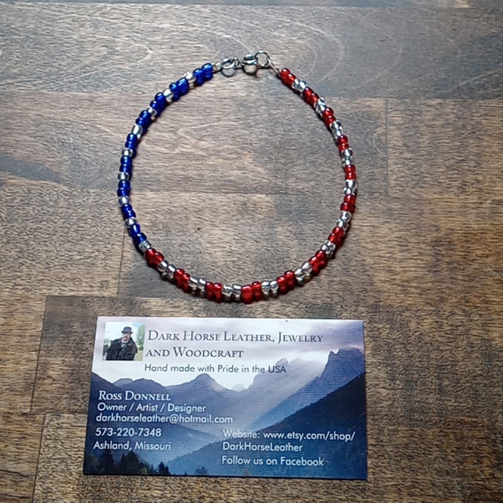 American Flag inspired Beaded Anklet